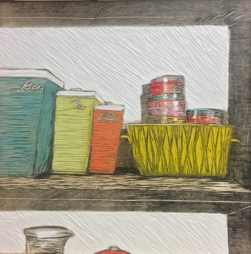 'Shelf Life' depicts the vintage kitchen cannisters in artist Julian Laffan's everyday kitchen.