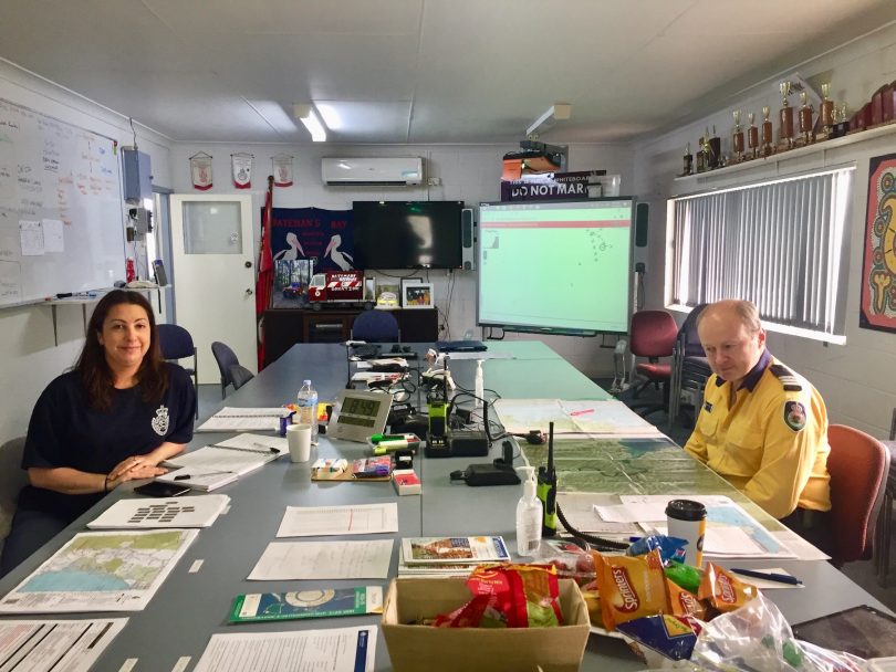 Maria Moreto, Brigade Secretary and Ashley Blackman, Captain of Surfbeach Station running the control centre at Batemans Bay