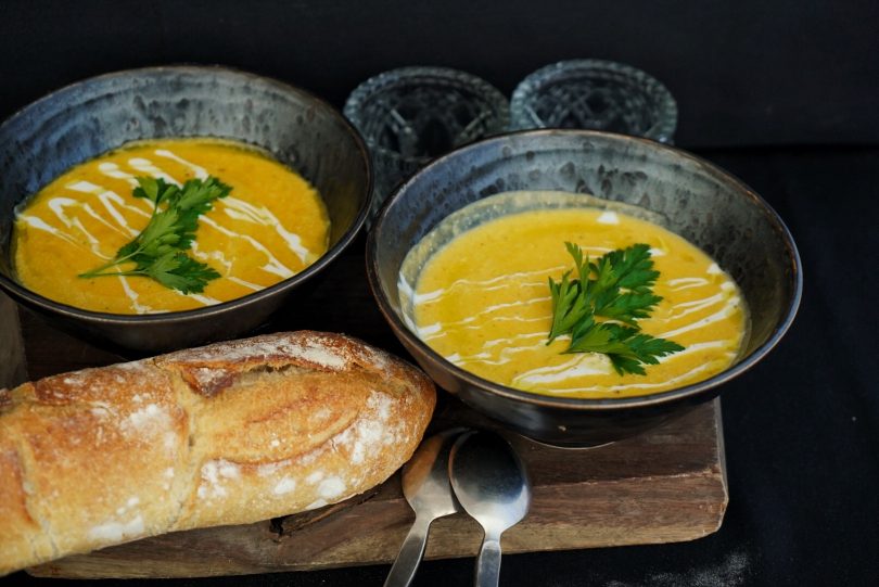 Receive a pumpkin and coconut soup with crusty loaf with every order over $80