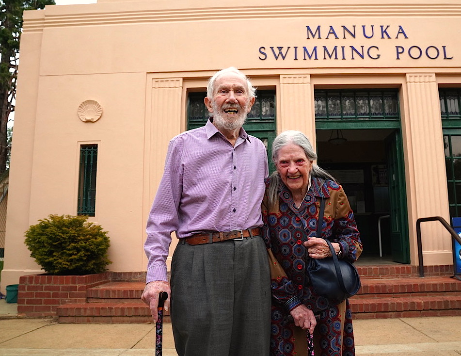 Merv and Beth Knowles at the front of Manuka Pool.