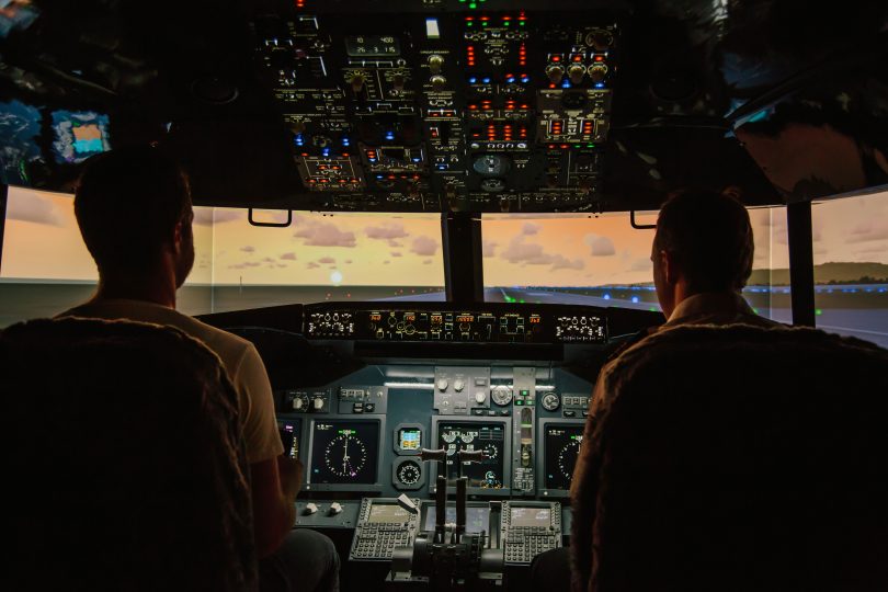 Cockpit of Boeing 737-800 at Jet Flight Simulator Canberra.