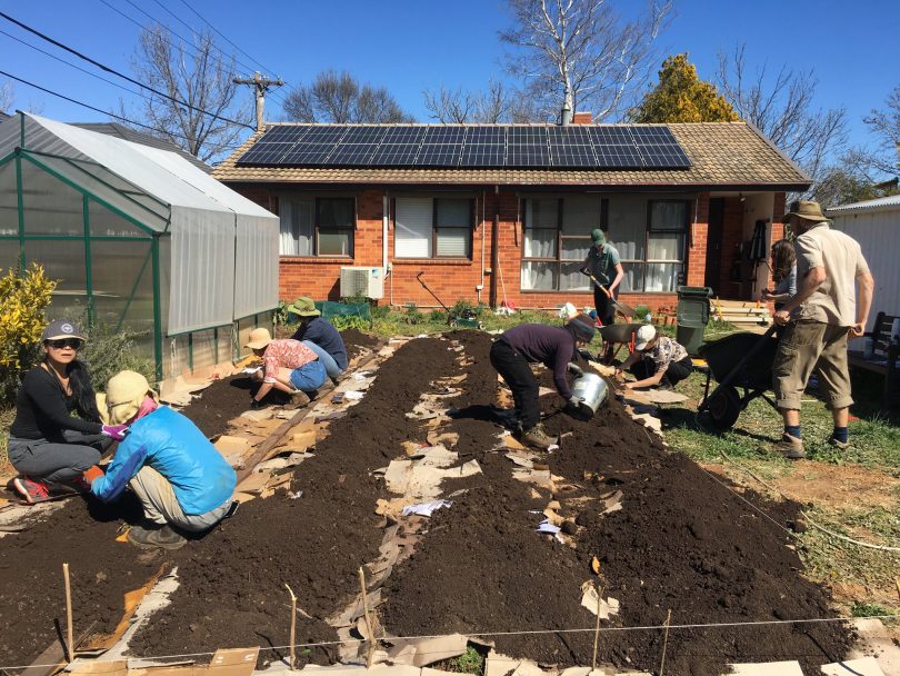 Workers at community farm in Canberra's inner north.