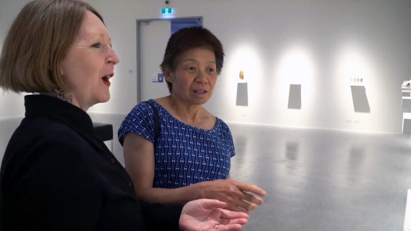 Penelope Pollard and Lindy Hou in The Pivot Gallery at Belco Arts.