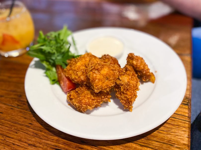 Chicken bites crumbed with corn flakes at Guild