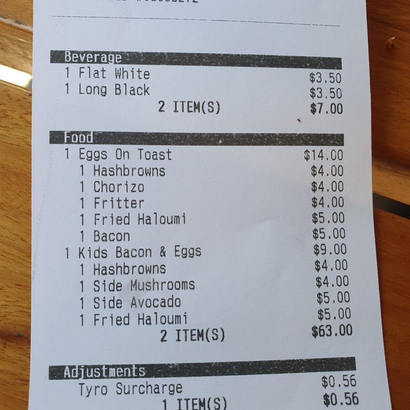 Breakfast receipt at Assembly