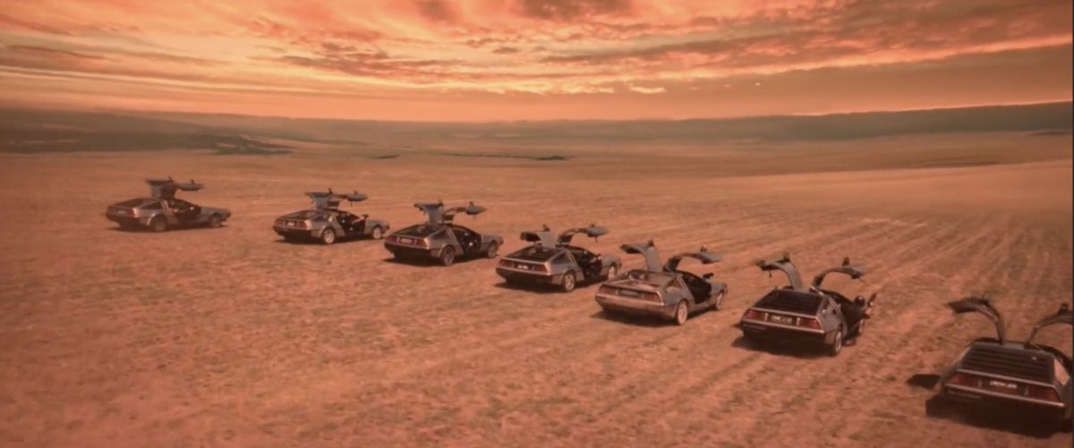 DeLorean cars in the desert