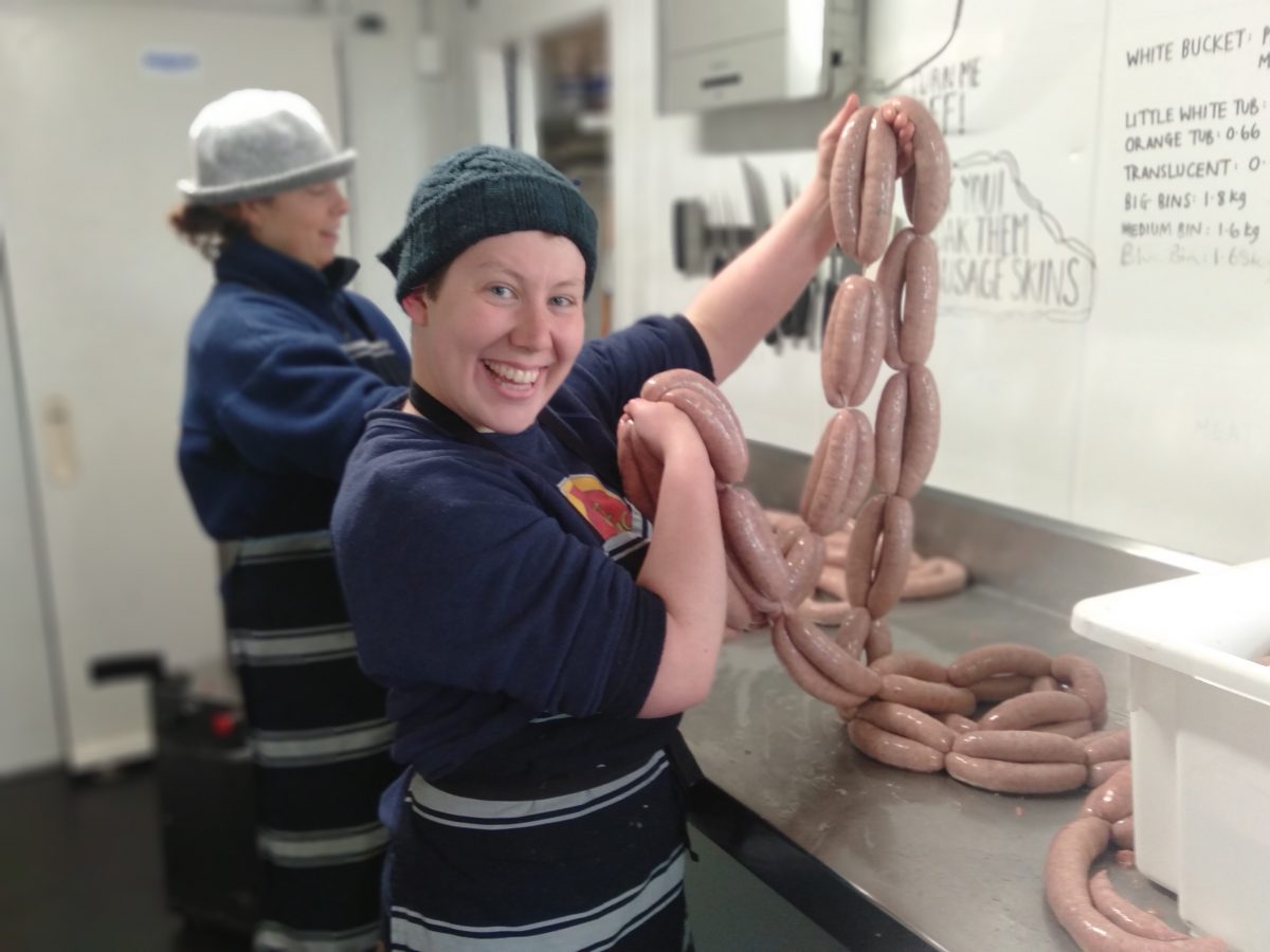 Lucy Ridge Making sausages at Jonai farm