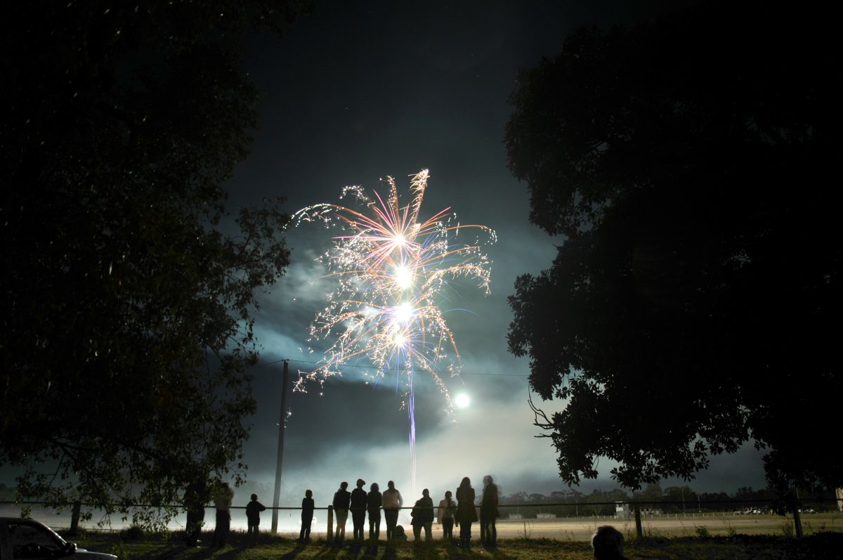 Silhouettes of people watching fireworks