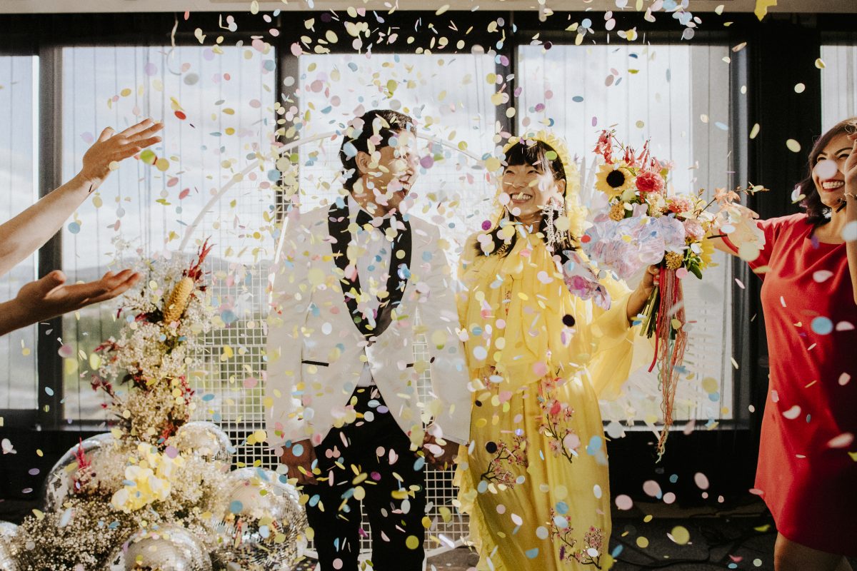 couple with confetti