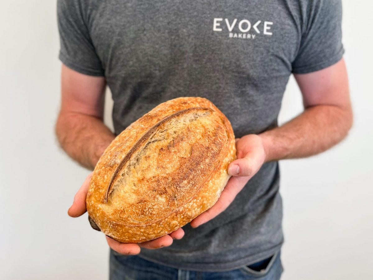 loaf of bread with Evoke logo in the background