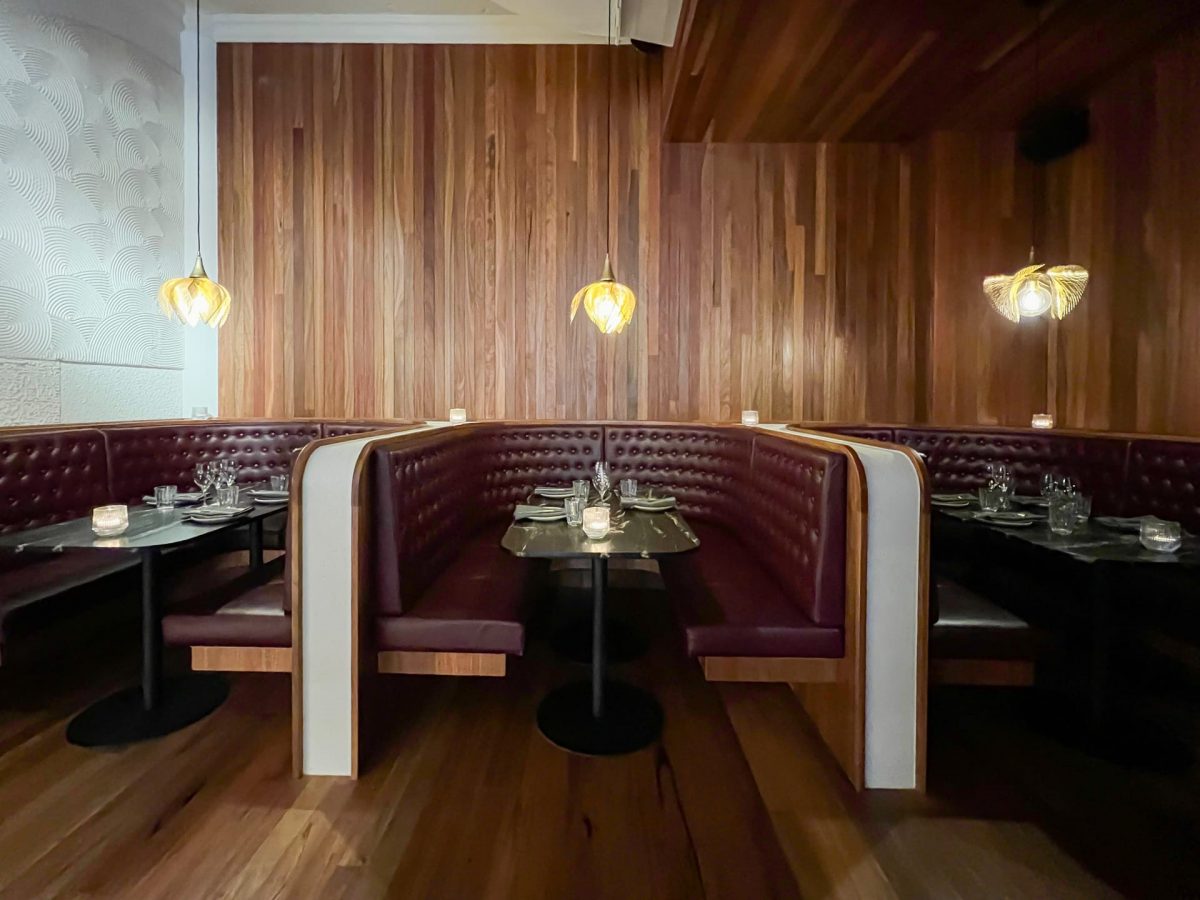 Three leather booths at Wine Room