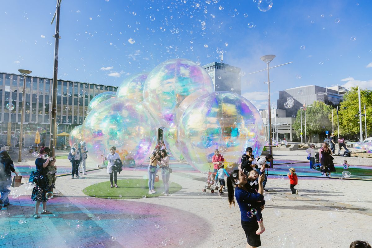 Bubble sculpture at Enlighten Festival 2022 in Canberra