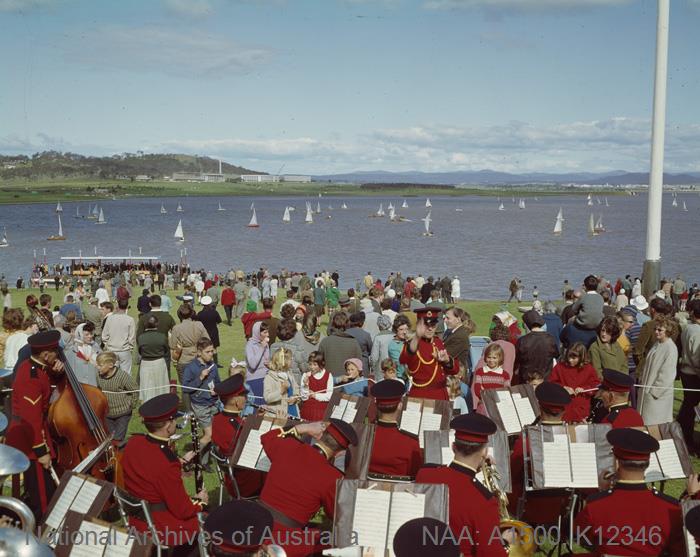 Crowds celebrate at the inauguration of Lake Burley Griffin, in 1964