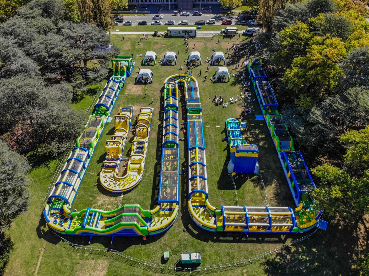 The inflatable obstacle course as seen from above.