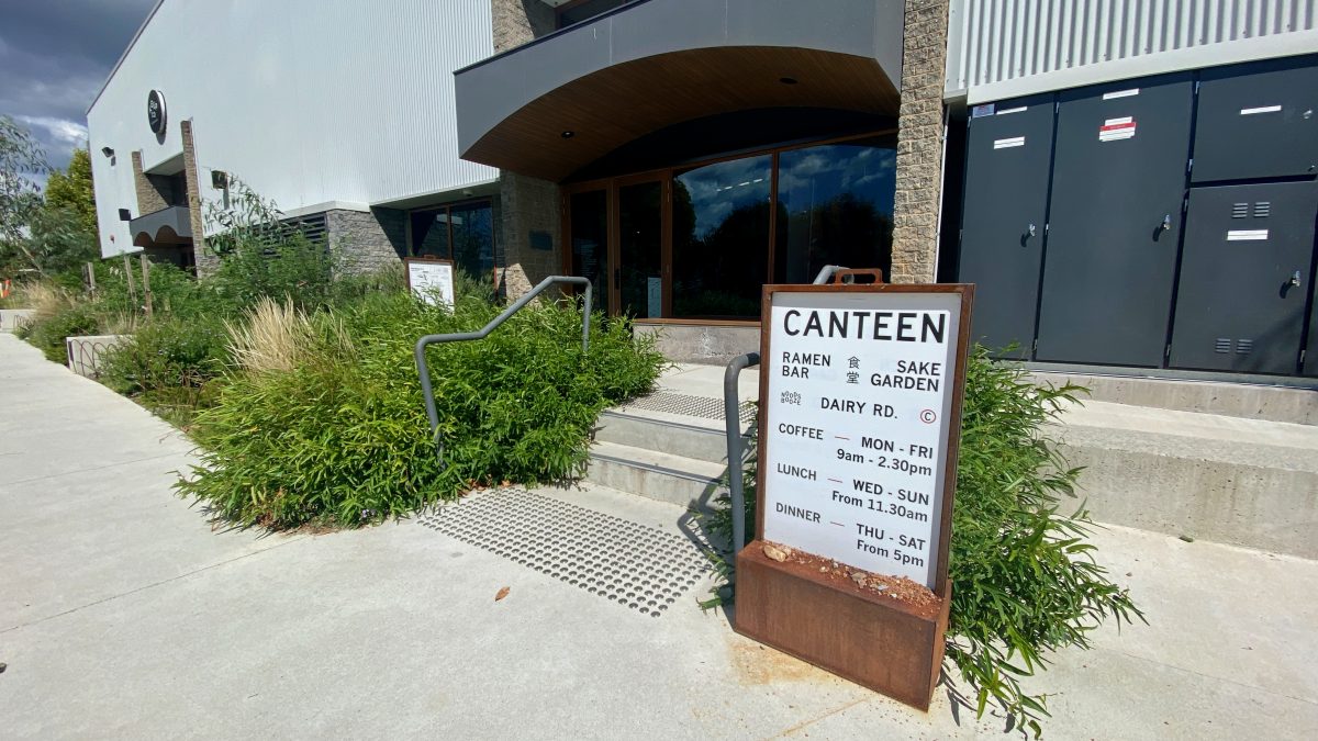Canteen sign outside building.