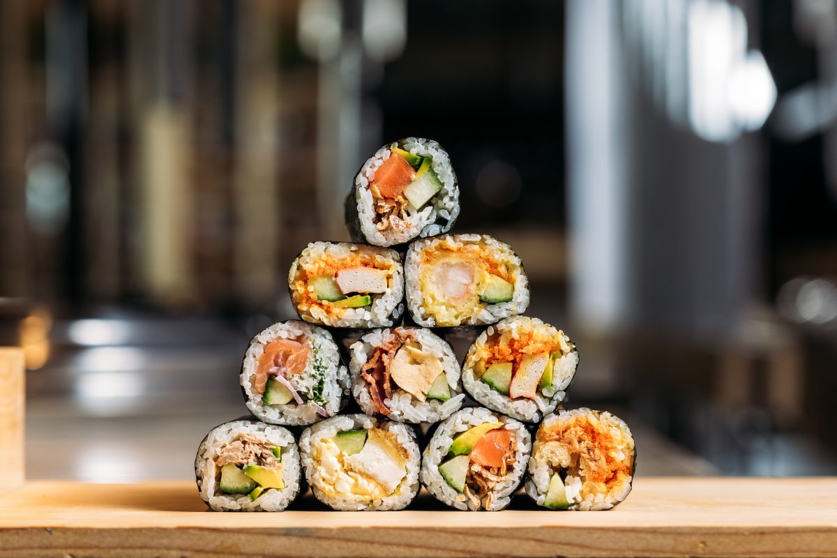 pyramid of sushi rolls