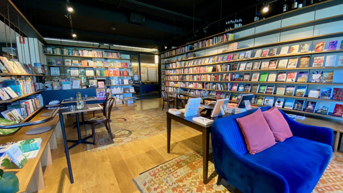 Bookshop with couch and tables