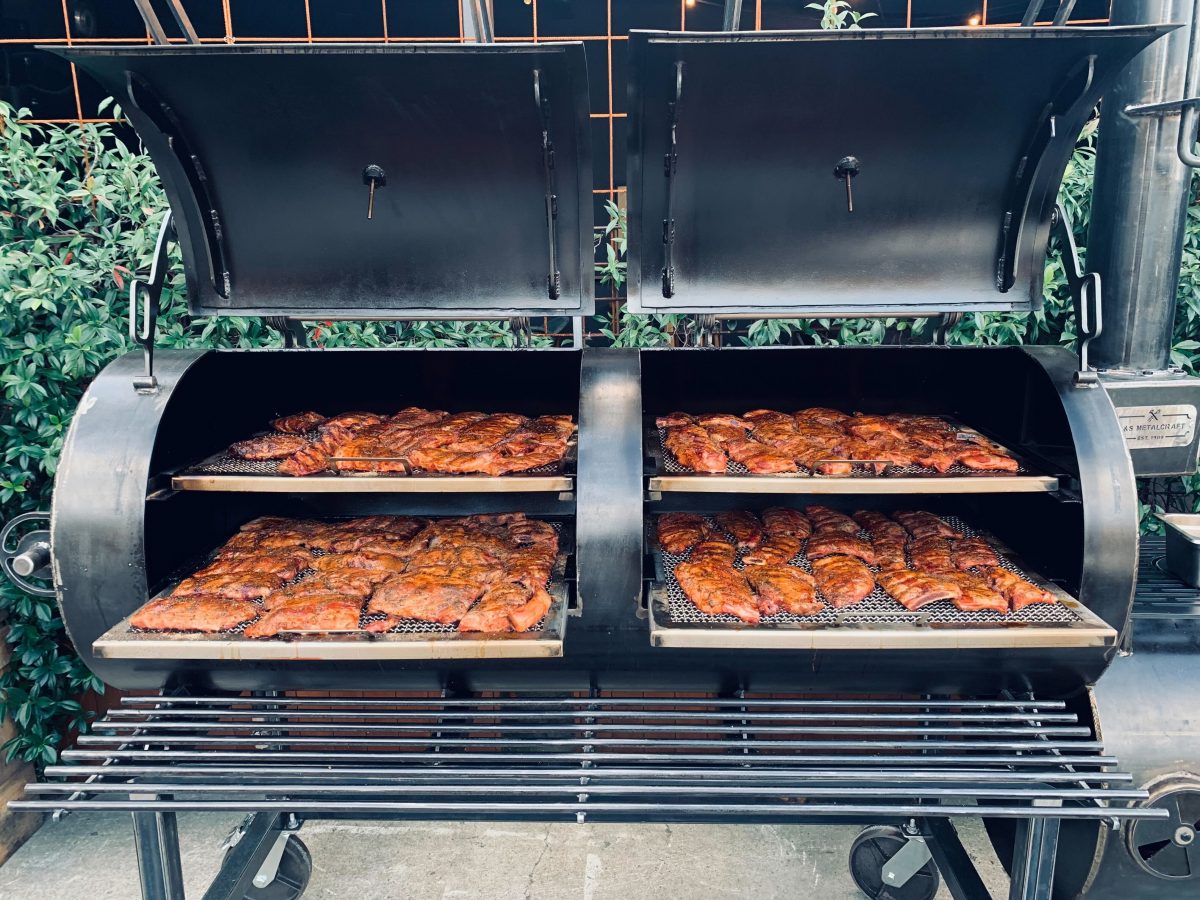 Offset Smoker with meat cooking