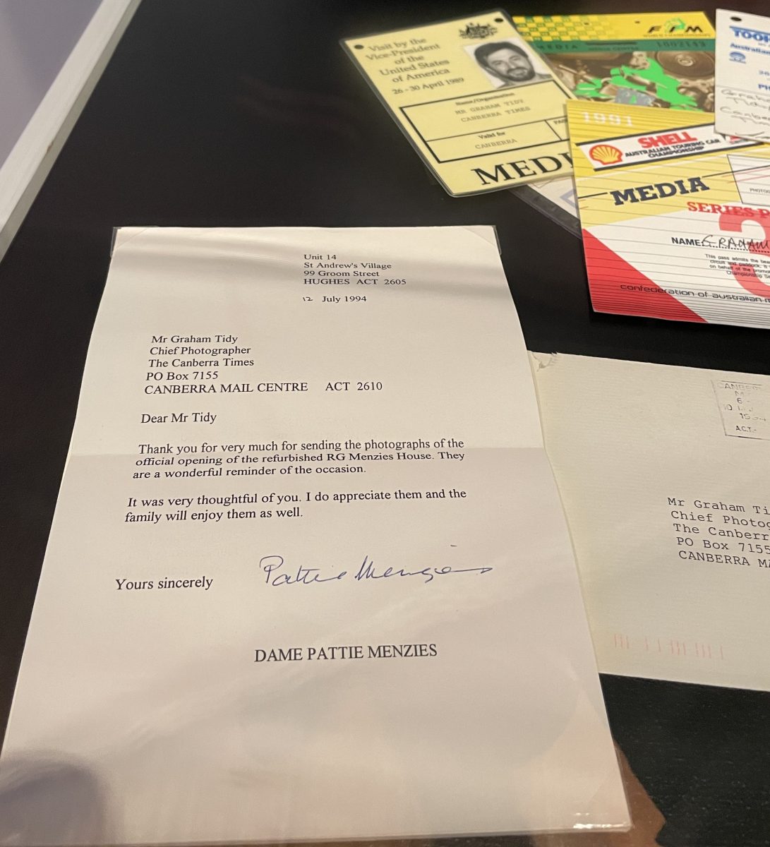 Typed letter by Dame Pattie Manzies