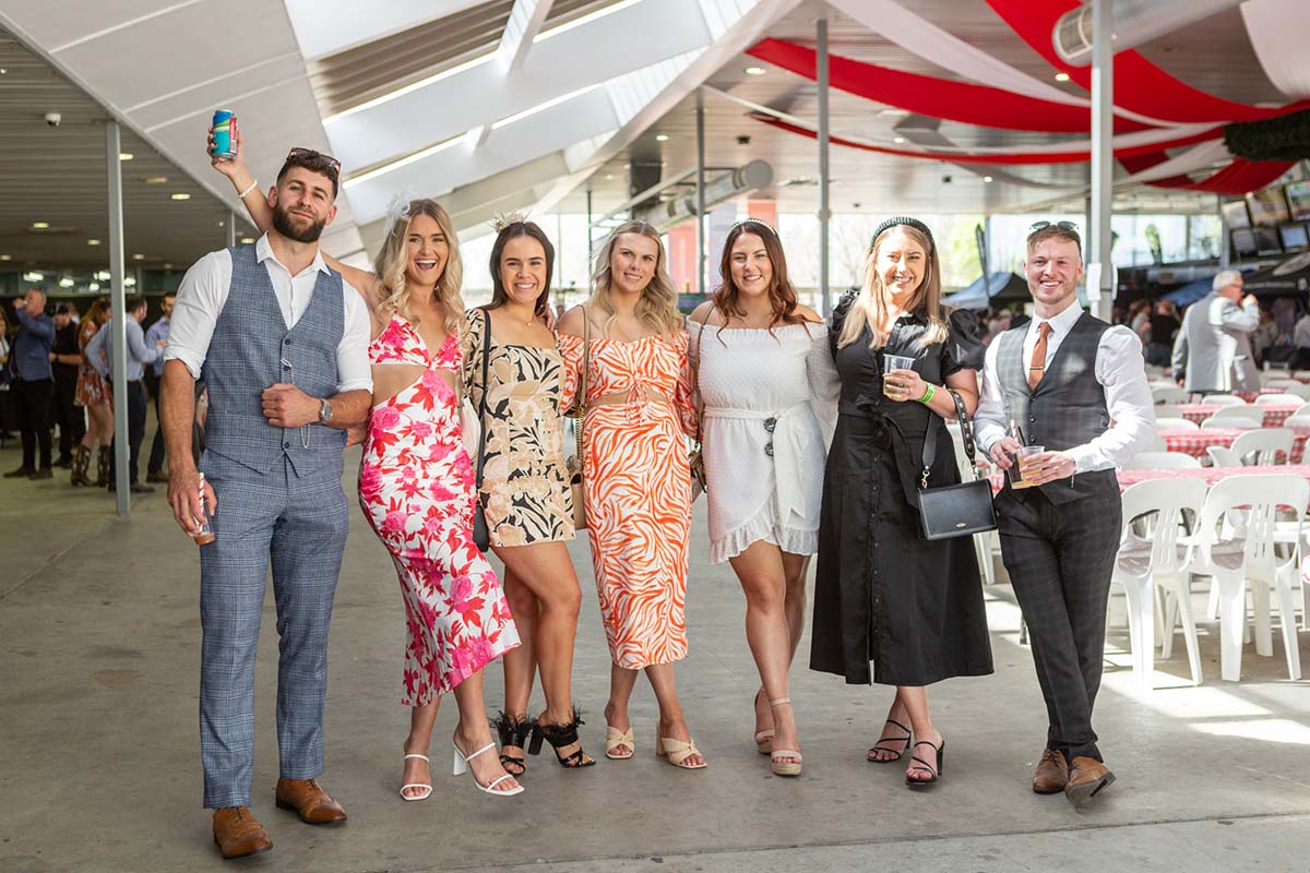 seven racegoers enjoying Hops & Hooves day at Thoroughbred Park