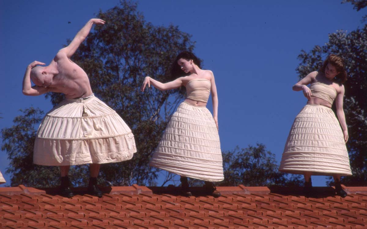 People standing on a roof dancing at Gorman House in the 1990s