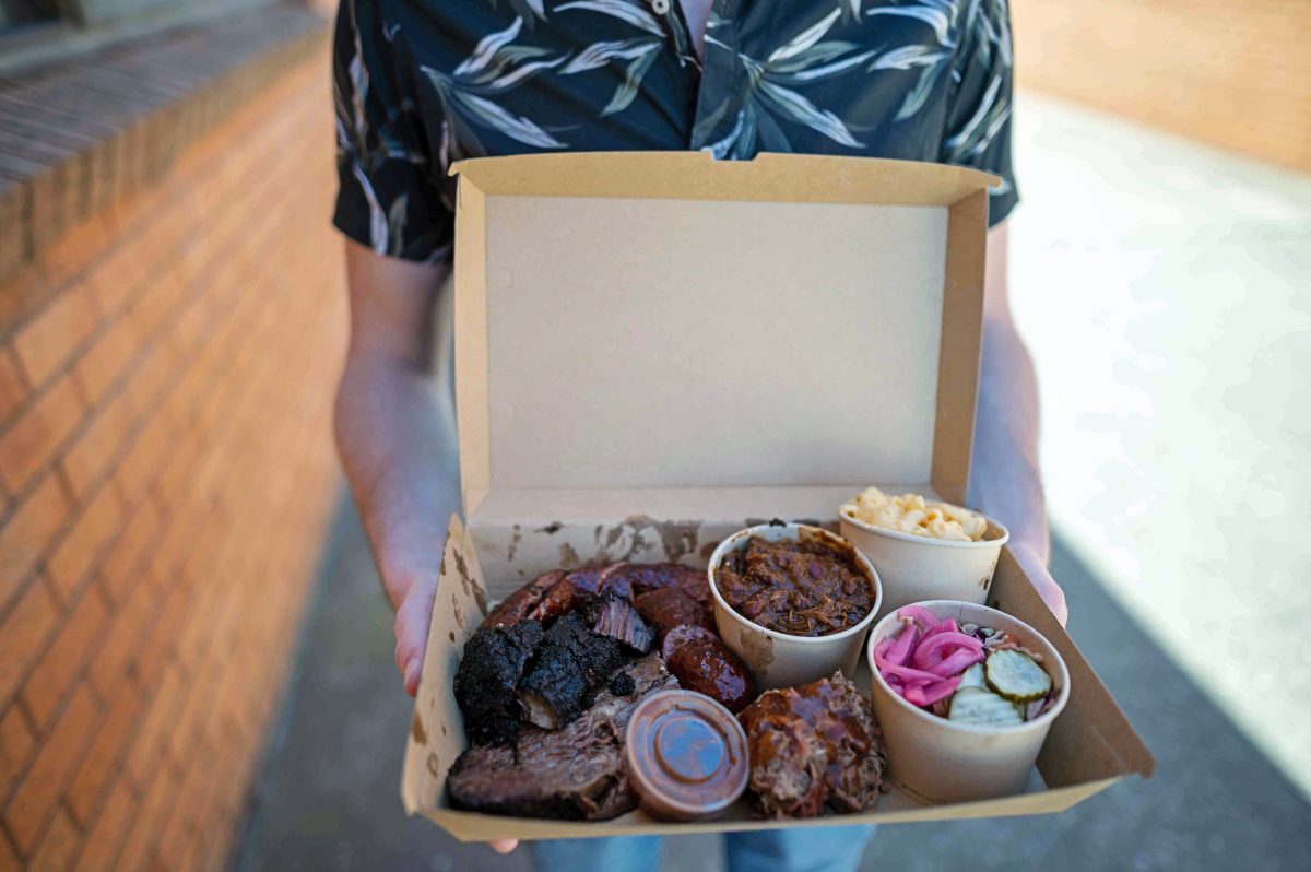 a box full of bbq meat