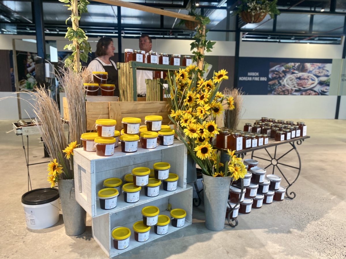 Pop up stall with honey