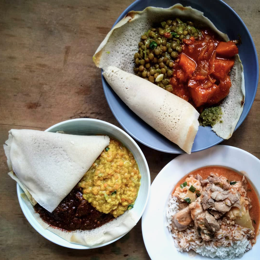 Bowls of Ethiopian Food.