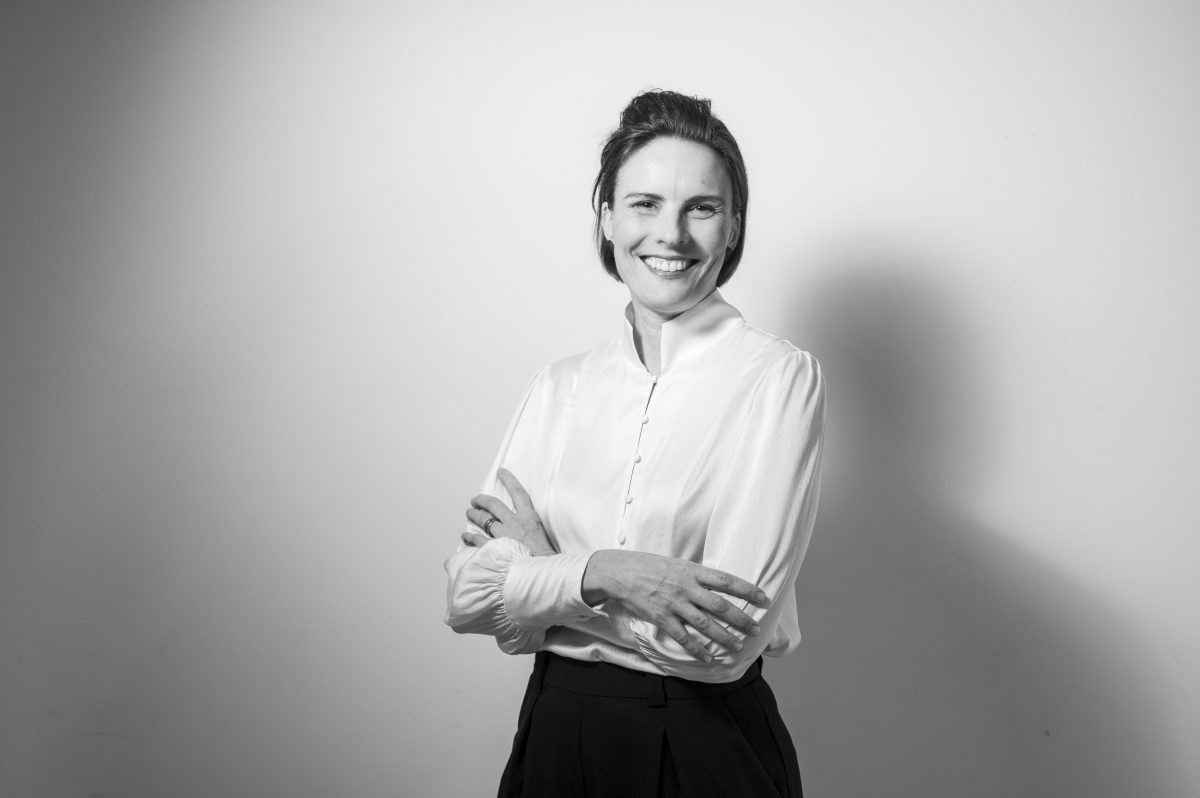 Black and white picture of Canberra Symphony Orchestra CEO Rachel Thomas