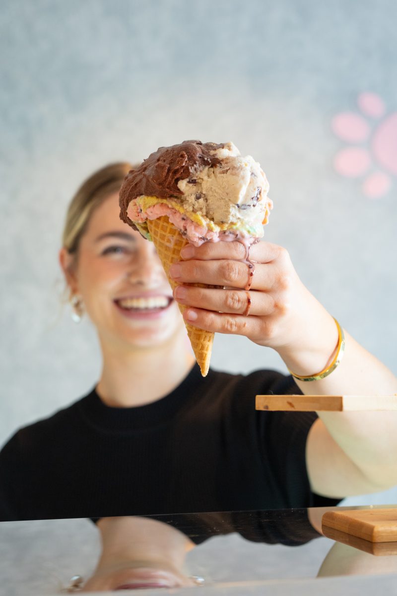 woman holding an ice cream