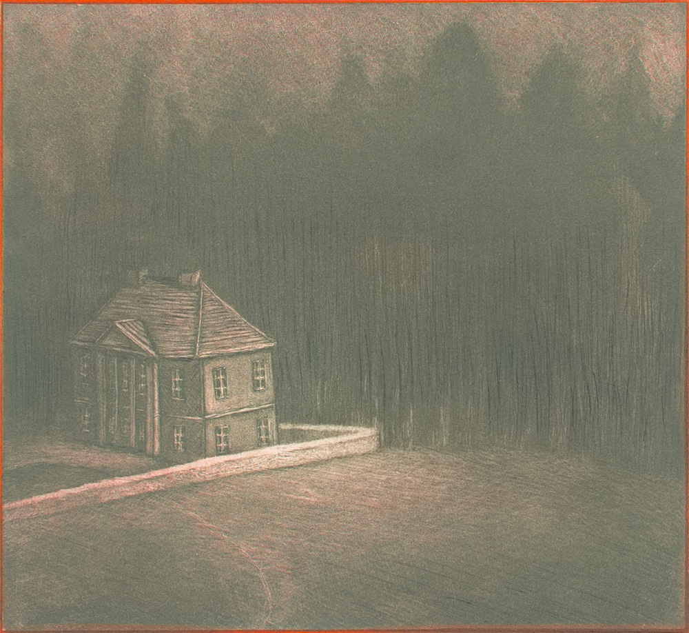 line etching of a house