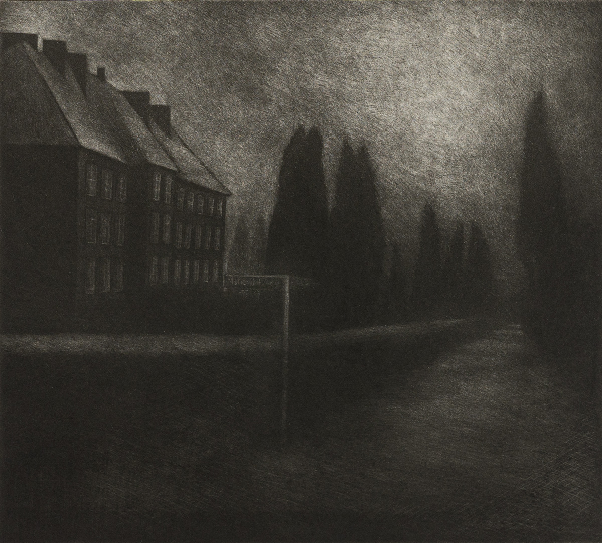 line etching of a school
