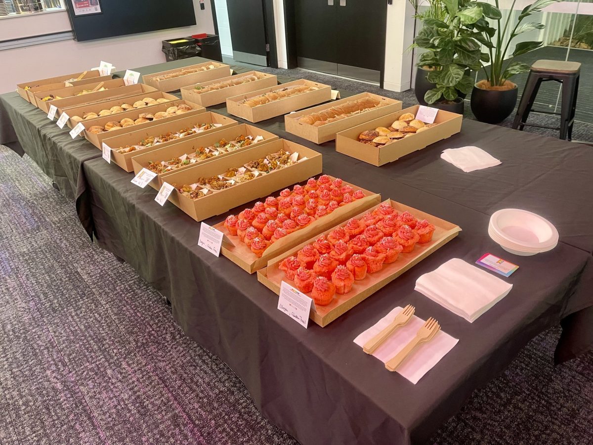 Table with catering boxes