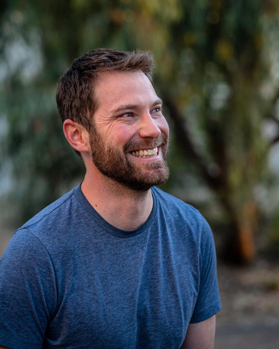 Chris Mercer with beard in blue t-shirt