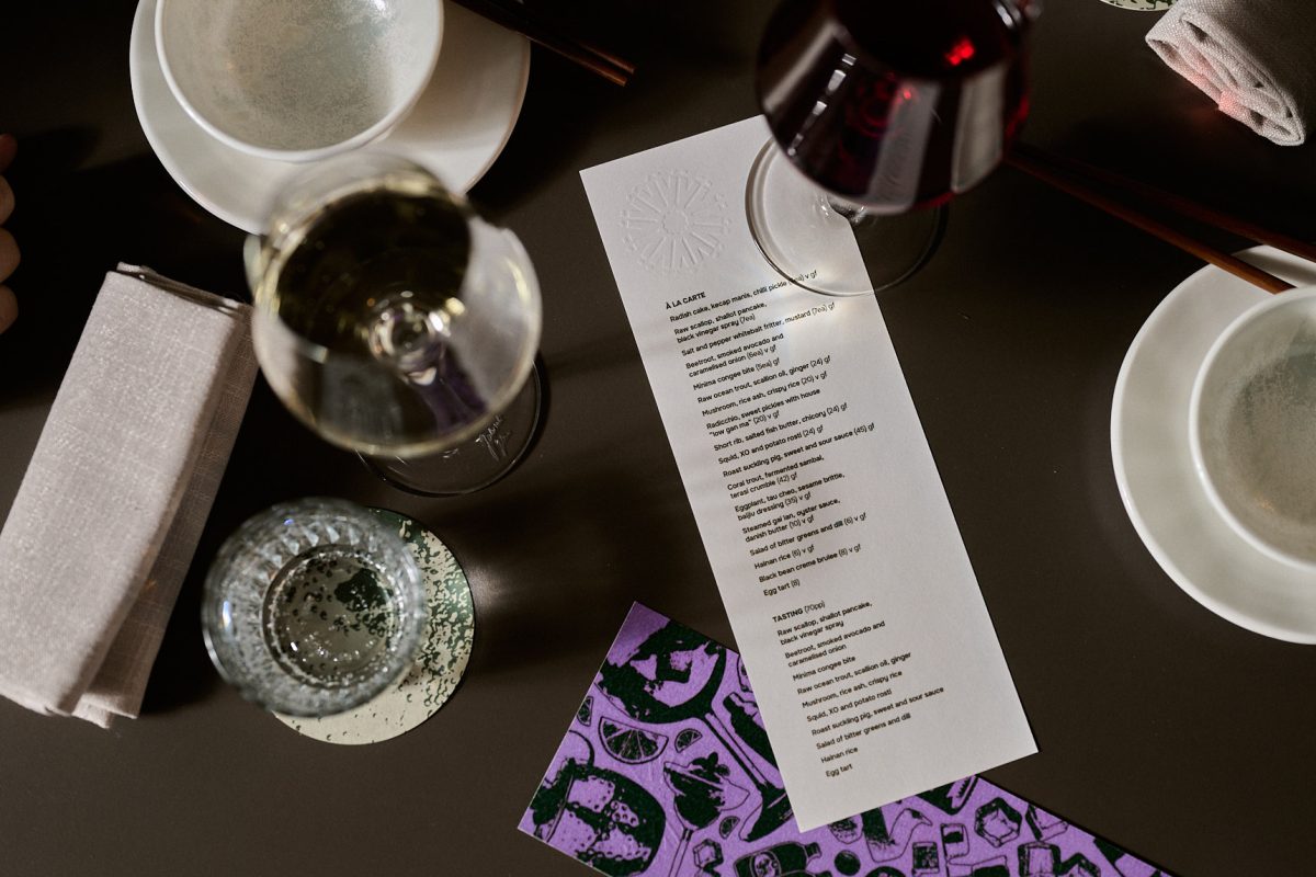 Menu and glasses of wine.