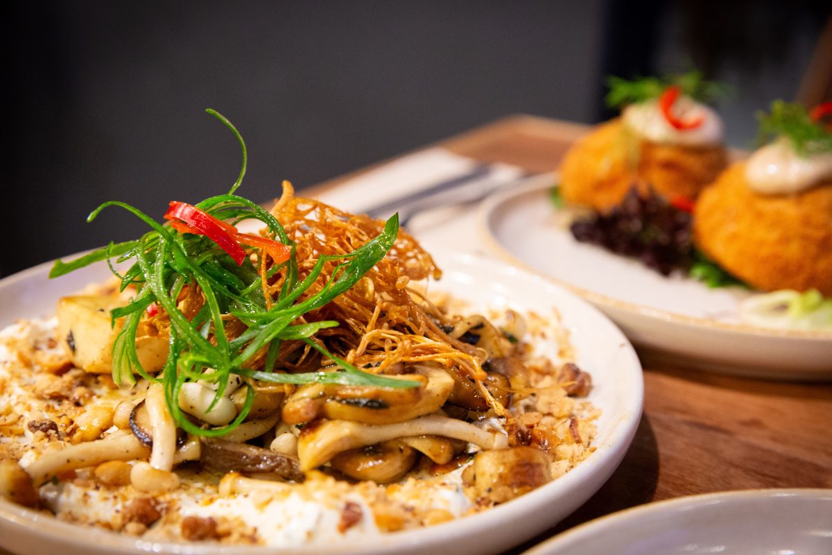 Wild mushroom, tarragon, labneh, hazelnuts at Denman Kitchen + Wine Bar.