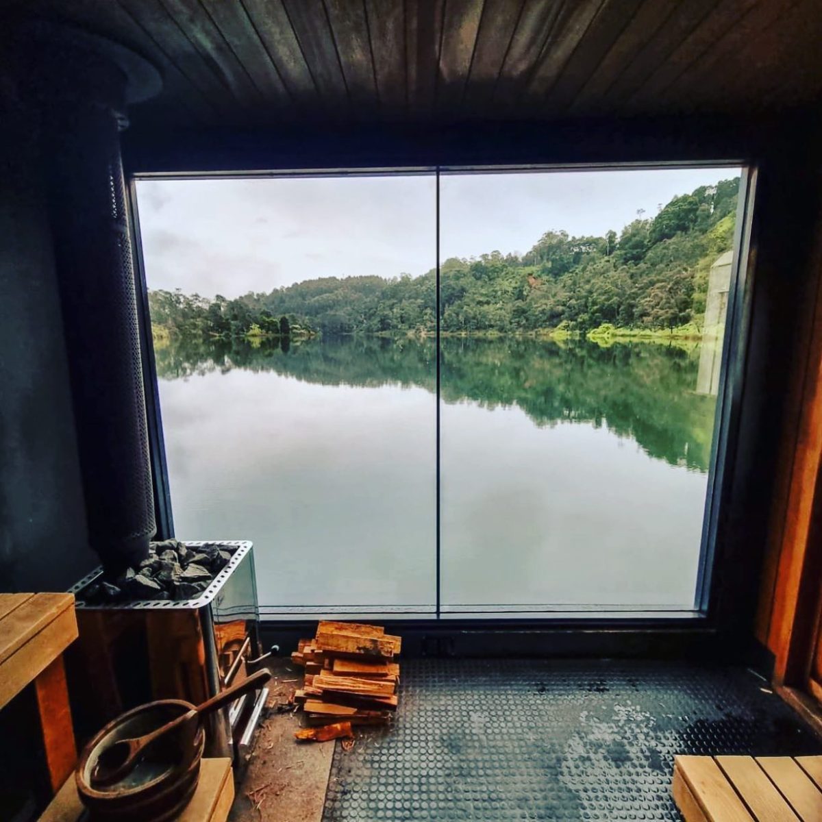 view from sauna in Tasmania