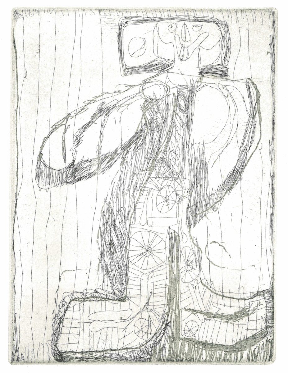 Figure in outline with scribbled inset