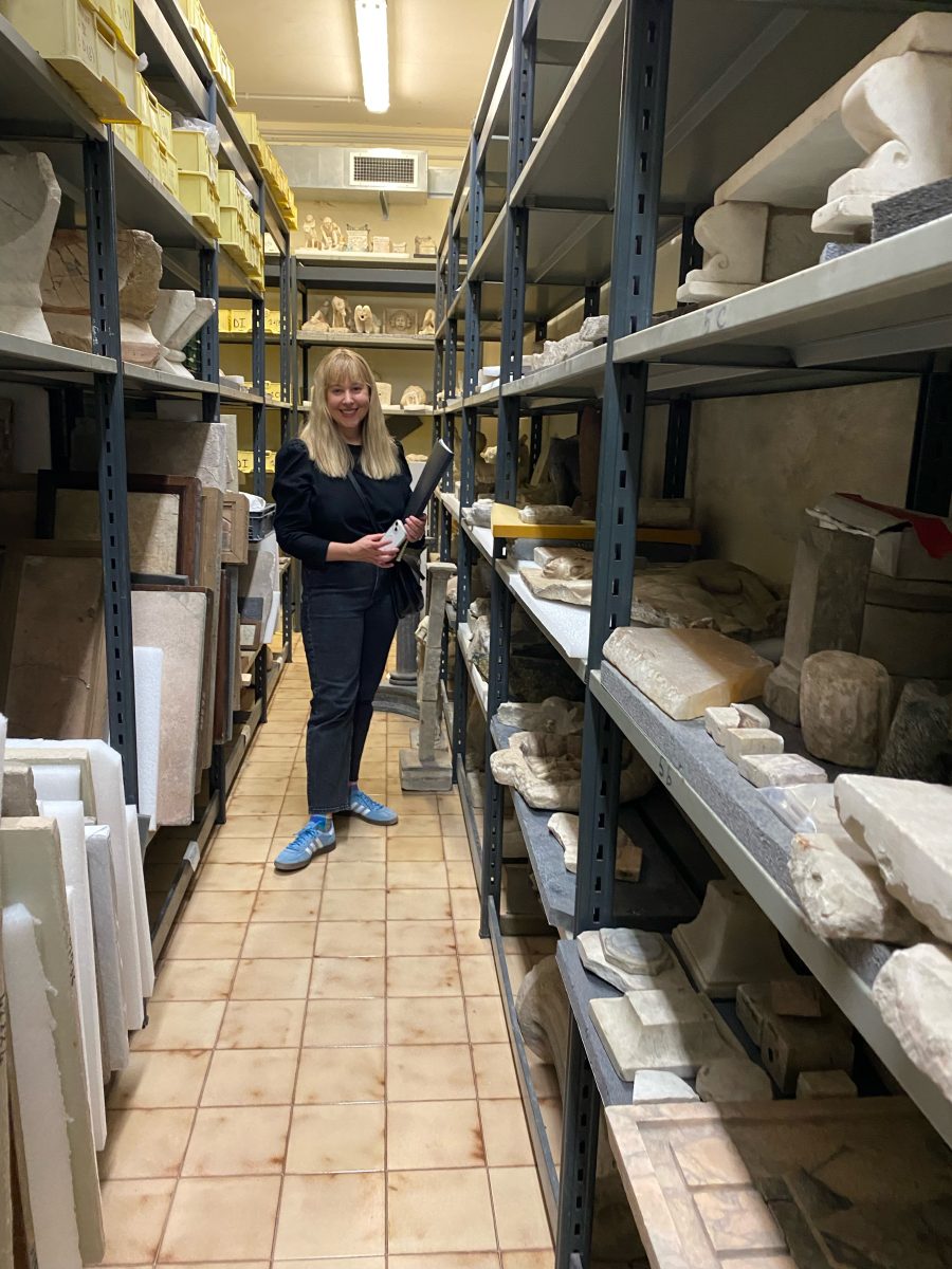 Woman goes through museum vault 