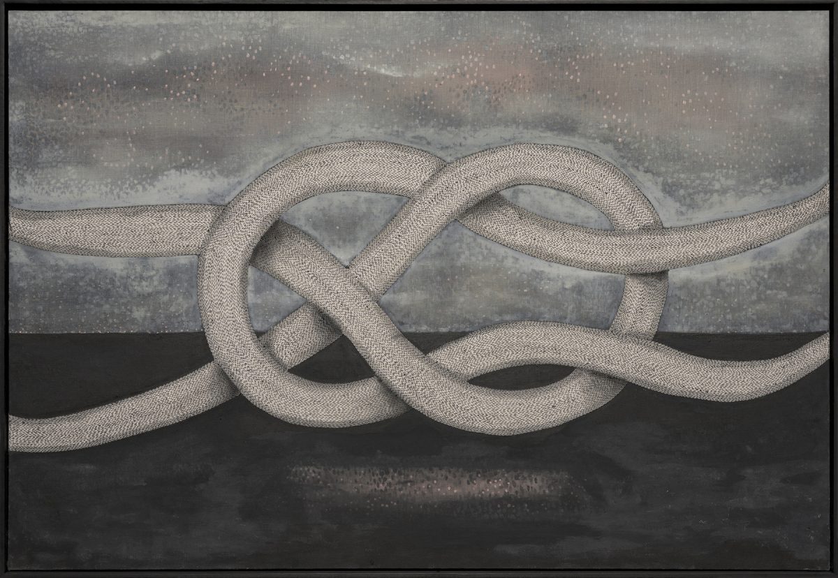 Horizontal painting with a huge knot in the centre