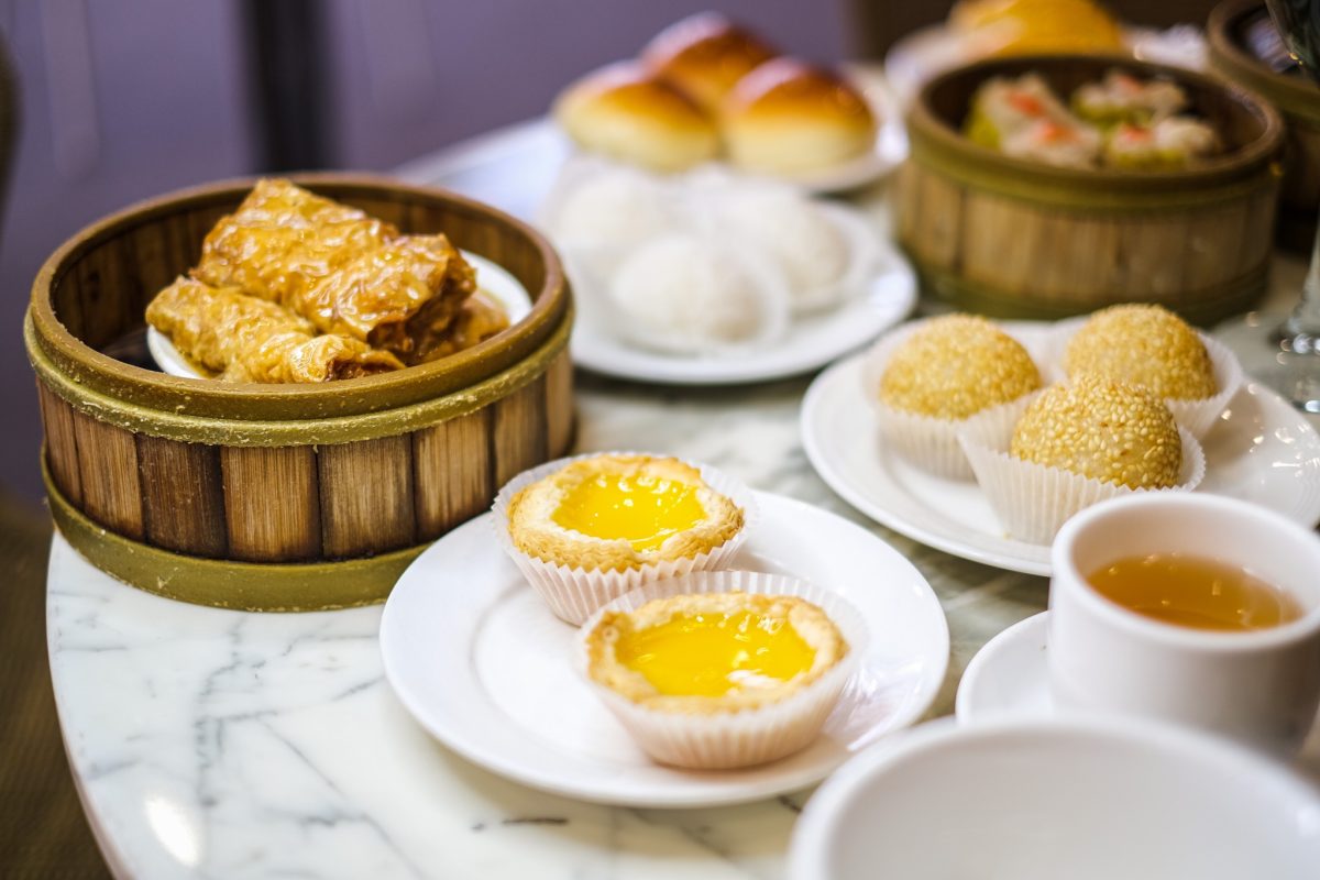 Plates of yum cha pastries