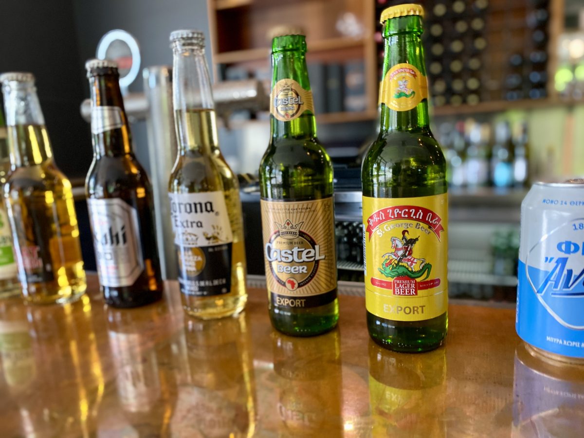 A selection of beers, some with Ethiopian text.