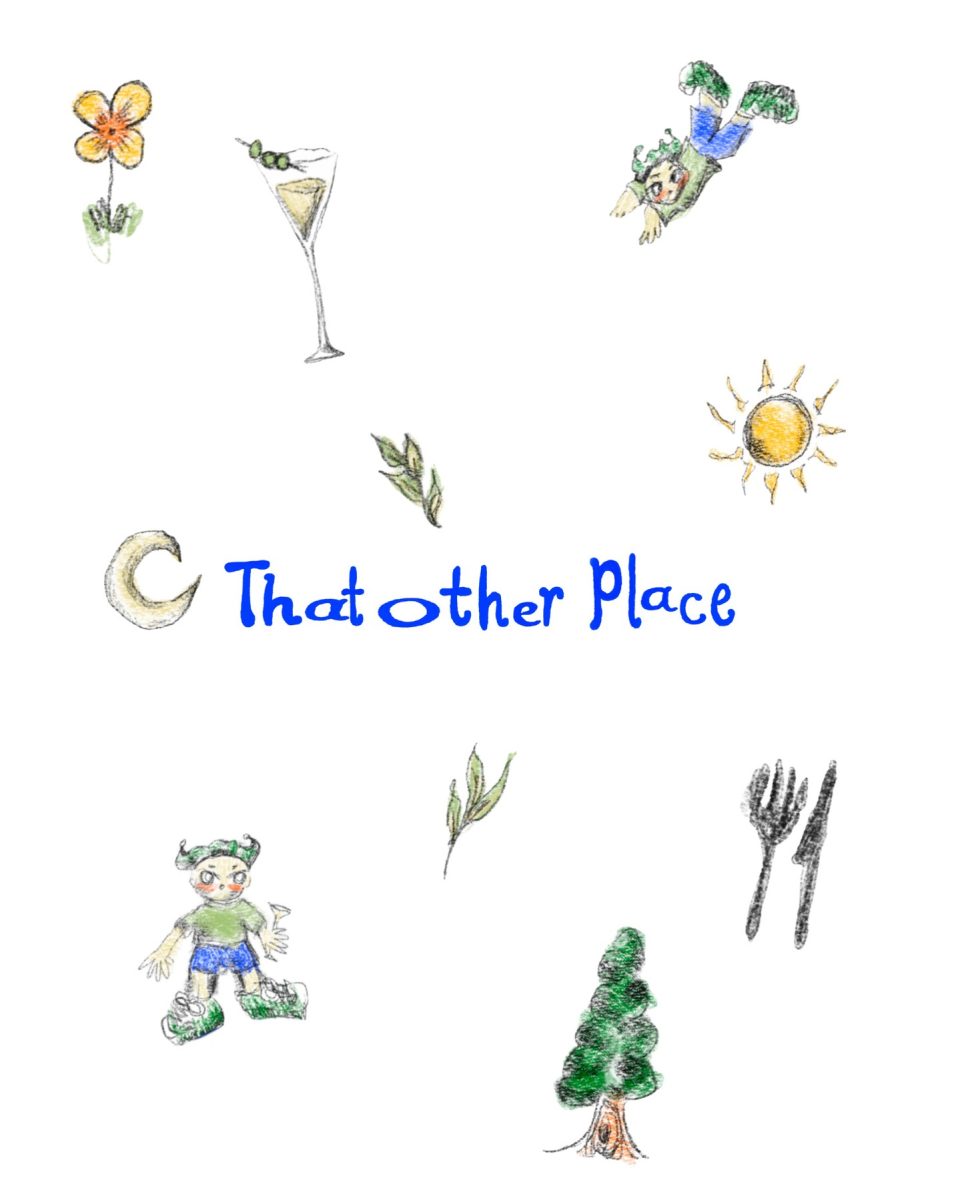 The logo for That Other Place written in blue bubble writing surrounded by small illustrations of people, drinks, and plants.