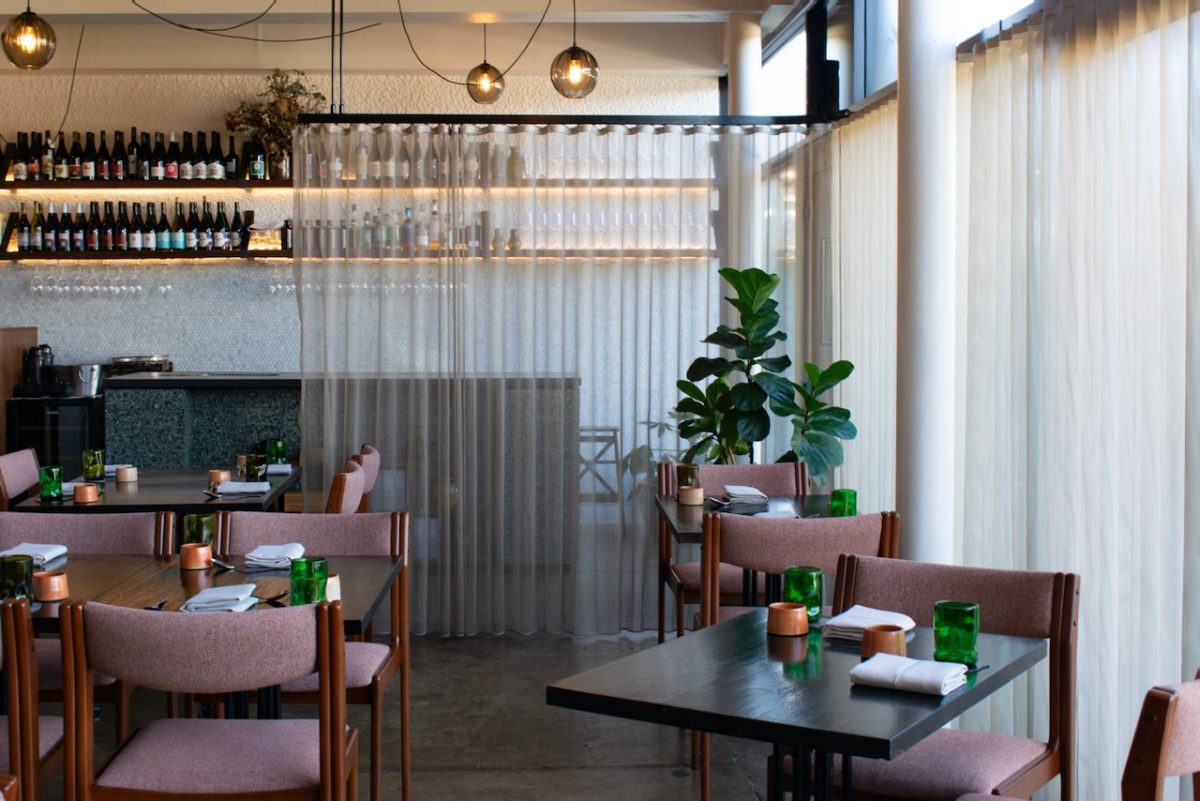 Interior of a restaurant dining room.