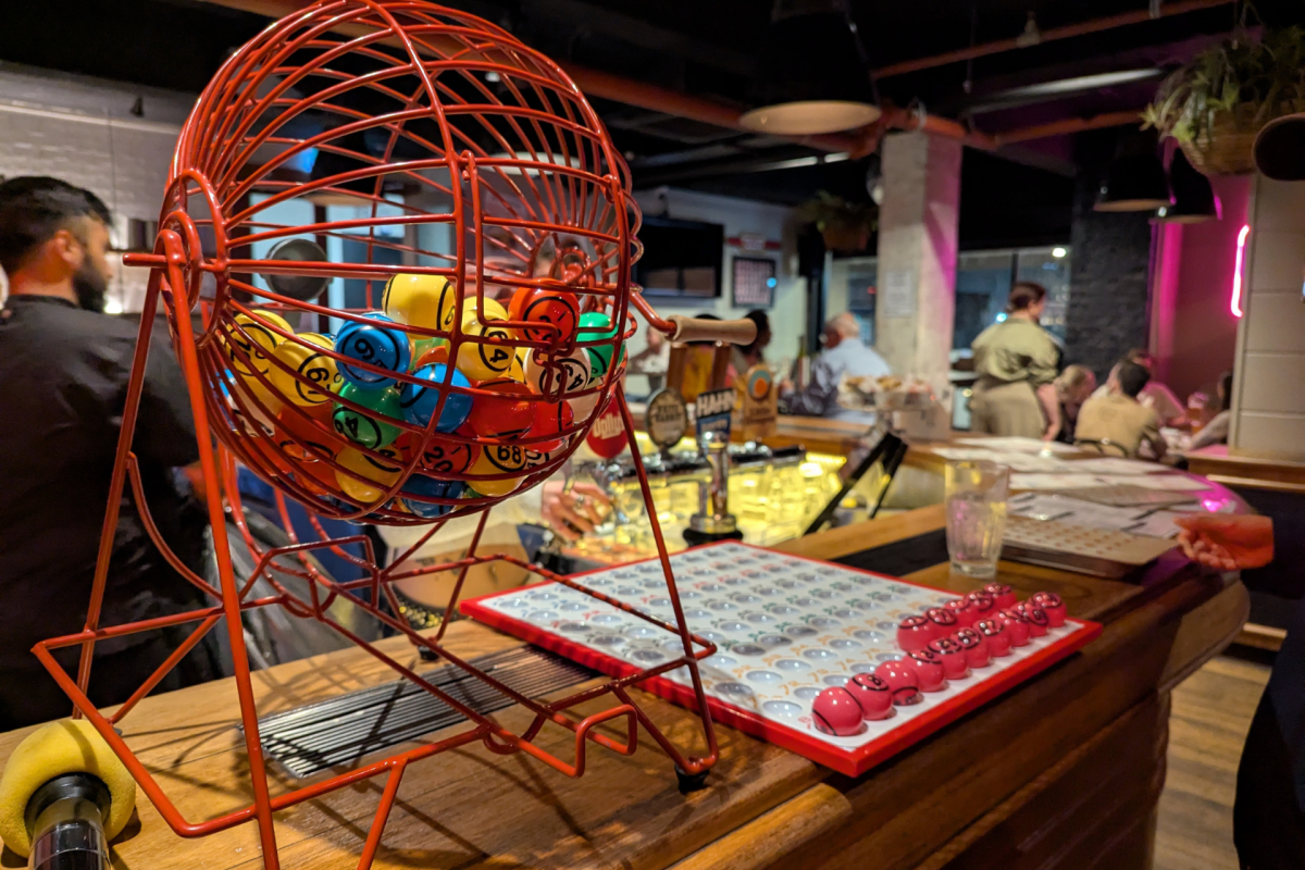 A bingo set up in a bar