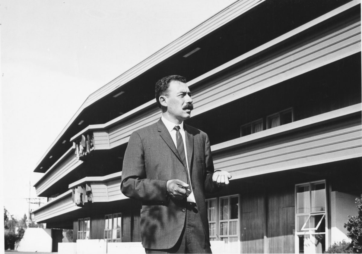 Enrico Taglietti at the Town House Motel Bunda Street Civic ACT 1961 (Now demolished).