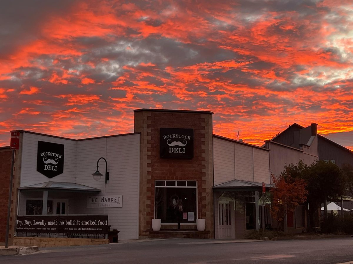 Cafe building in the sunset.
