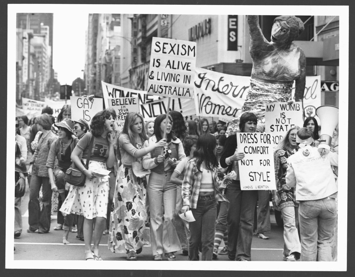Black and white photograph of a demonstration 
