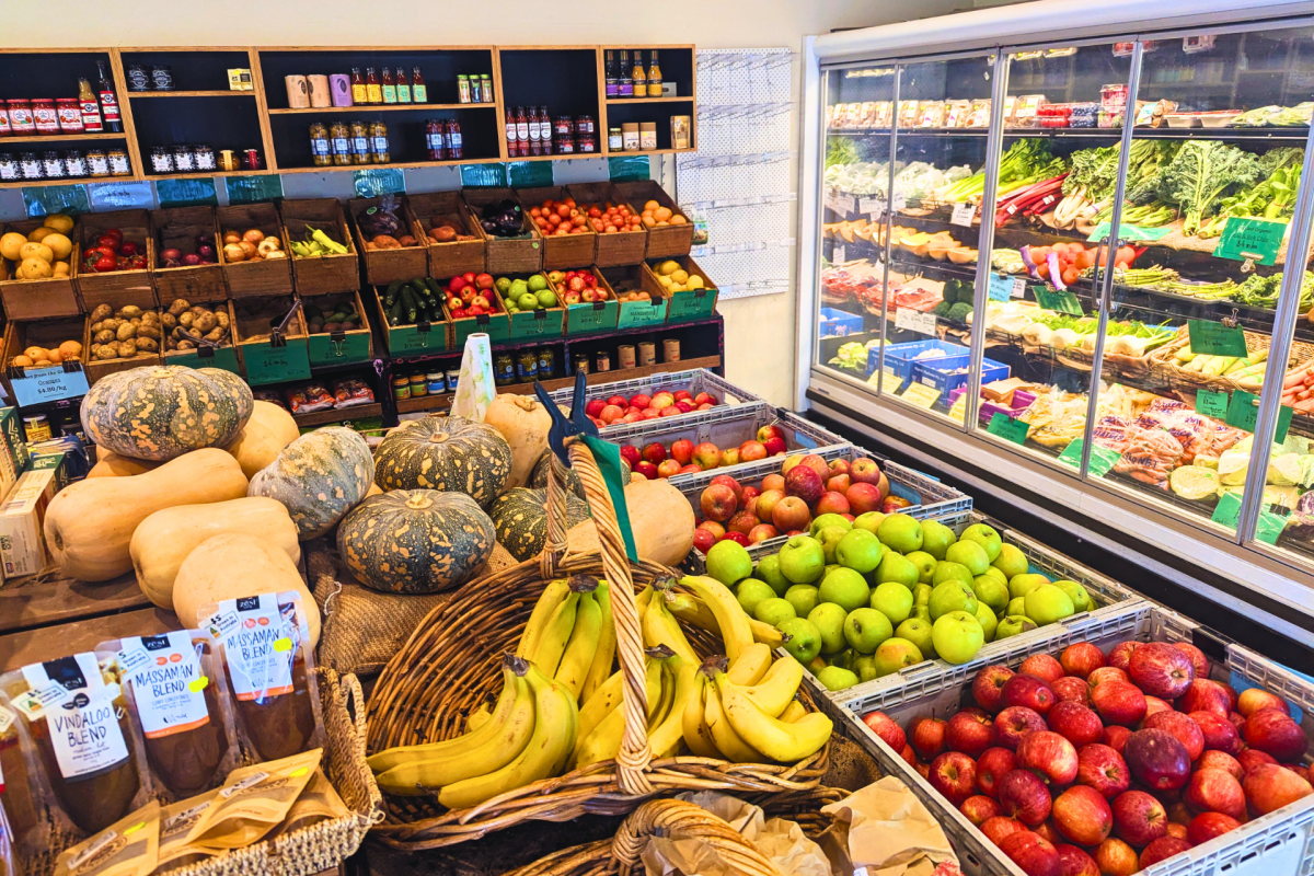 Inside a small grocery store.