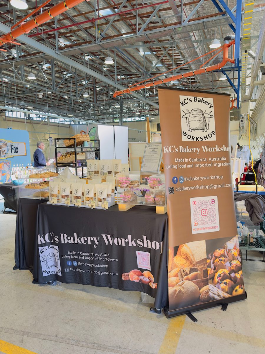 Stall with baked goods branded KC Bakery Workshop
